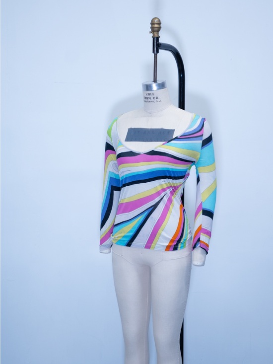 Emilio Pucci Tops - Emilio Pucci Multicolor Striped Scoop-Neck Long Sleeve Top